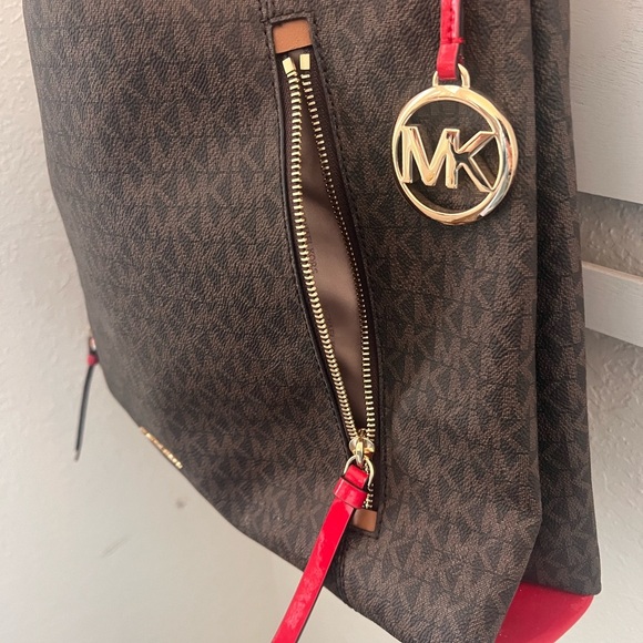 Michael Kors MK Lex Designer Hobo Bag in Brown Tan Red Crossbody Purse Tote - Picture 4 of 10